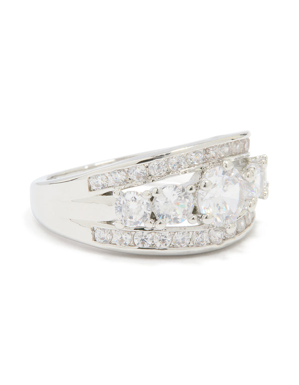 Silver Cubic Zirconia Cluster Band Ring