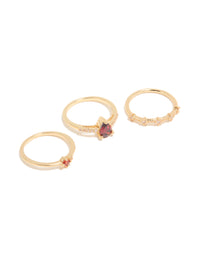 Gold Plated Red Cubic Zirconia Elegant Pear Stacking Rings 3-Pack - link has visual effect only