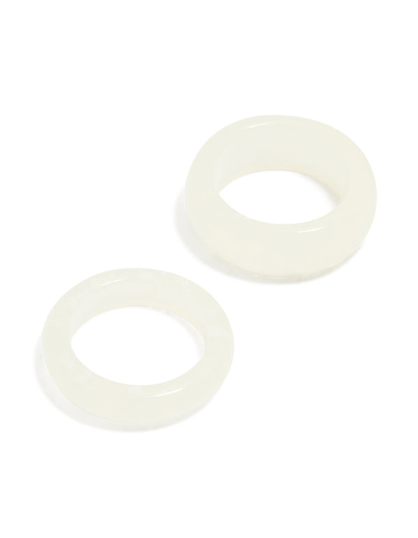 White Acrylic Marbled Rings 2-Pack
