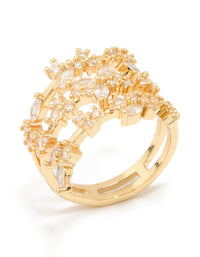 Gold Plated Cubic Zirconia Flower Triple Layer Ring - link has visual effect only