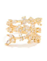 Gold Plated Cubic Zirconia Flower Triple Layer Ring - link has visual effect only
