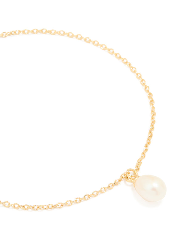 Gold Plated Sterling Silver Pearl Charm Bracelet