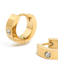 Waterproof Gold Plated Stainless Steel Cubic Zirconia Huggie Earrings - link has visual effect only
