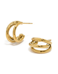 Waterproof Gold Plated Stainless Steel Double Row Hoop Earrings - link has visual effect only