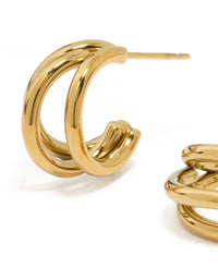 Waterproof Gold Plated Stainless Steel Double Row Hoop Earrings - link has visual effect only