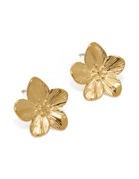 Waterproof Gold Plated Stainless Steel Flower Stud Earrings - link has visual effect only