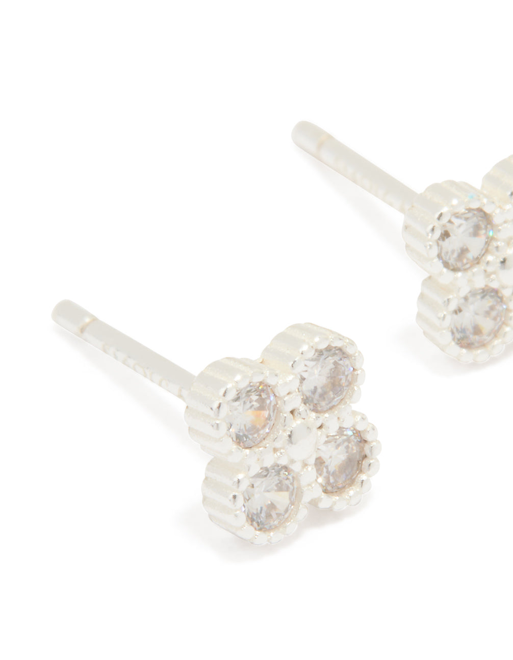 Sterling Silver Cubic Zirconia Mini Flower Stud Earrings