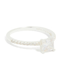 Sterling Silver Square Cubic Zirconia Pave Band Ring - link has visual effect only