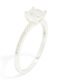 Sterling Silver Square Cubic Zirconia Pave Band Ring - link has visual effect only