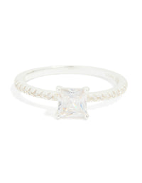Sterling Silver Square Cubic Zirconia Pave Band Ring - link has visual effect only