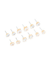 Gold Cubic Zirconia Stud Earrings 6-Pack - link has visual effect only