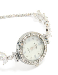 Silver Cubic Zirconia Round Face Toggle Watch - link has visual effect only