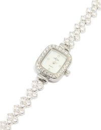 Silver Cubic Zirconia Rectangle Face Watch - link has visual effect only