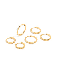 Waterproof Gold Plated Stainless Steel Cubic Zirconia Clicker Hoops 3-Pack - link has visual effect only