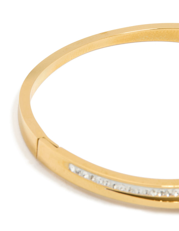 Waterproof Gold Plated Stainless Steel Cubic Zirconia Nail Hinge Bangle