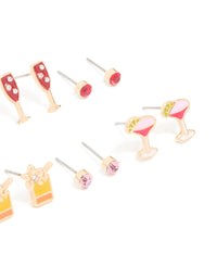 Gold Drinks & Diamante Stud Earrings 8-Pack - link has visual effect only