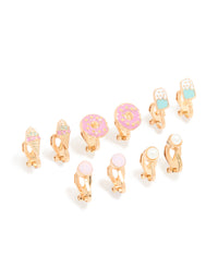 Gold Sweet Treats Clip-On Earrings 5-Pack - link has visual effect only