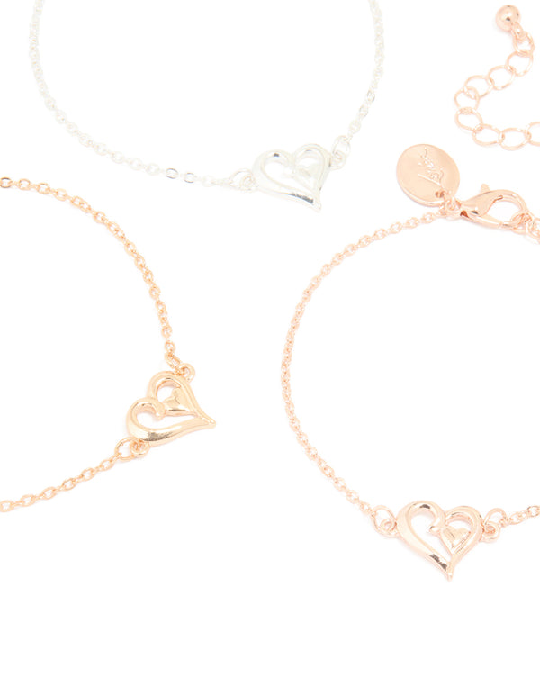 Mixed Metal Heart Bracelets 3-Pack