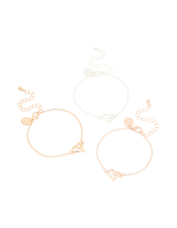 Mixed Metal Heart Bracelets 3-Pack