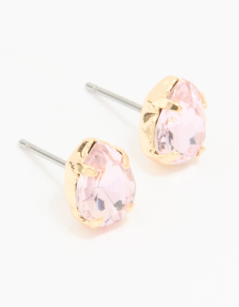 Gold Pink Diamante Pear Stud Earrings