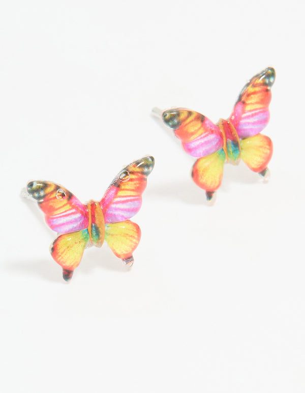 Multicoloured Acrylic Butterfly Stud Earrings