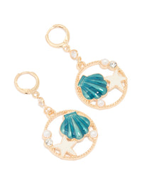 Gold Round Star & Shell Earrings - link has visual effect only