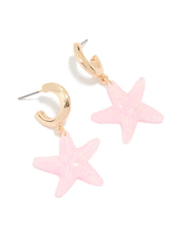Gold Pink Starfish Hoop Earrings - link has visual effect only