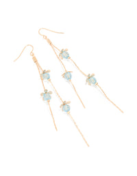 Gold Blue Beaded Flower Chain Drop Earrings - link has visual effect only