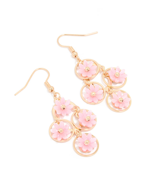 Pink Daisy 4-Flower Drop Earrings