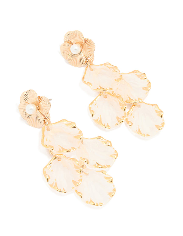Gold Petal Drop Stud Earrings