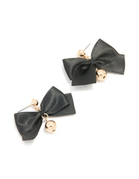 Gold Black Fabric Bow Ball Drop Earrings - link has visual effect only