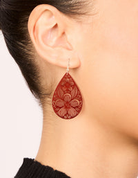 Gold Red 3D Filigree Flower Drop Earrings - link has visual effect only