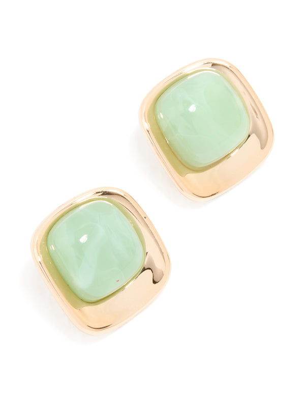 Gold Green Marble Centre Stud Earrings