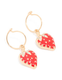 Gold Strawberry Huggie Drop Earrings - link has visual effect only