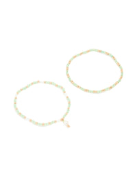 Gold Green Beaded Pearl Stretch Bracelets 2-Pack - link has visual effect only