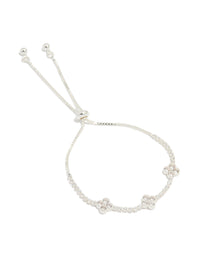 Silver Plated Cubic Zirconia Flower Station Toggle Bracelet - link has visual effect only