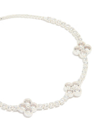 Silver Plated Cubic Zirconia Flower Station Toggle Bracelet - link has visual effect only