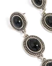 Antique Silver Black Stone Textured Circle Drop Earrings - link has visual effect only