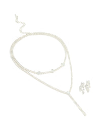 Silver Cubic Zirconia Y-Necklace & Drop Earrings Set - link has visual effect only
