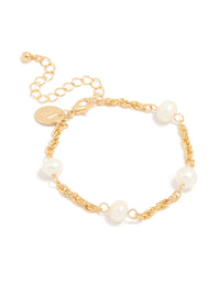 Gold Plated Twist Freshwater Pearl Chain Bracelet - link has visual effect only