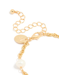Gold Plated Twist Freshwater Pearl Chain Bracelet - link has visual effect only