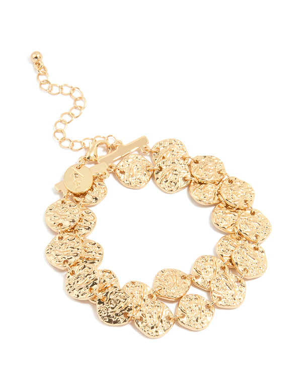 Gold Hammered Disc Layered Bracelet