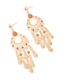 Gold Brown Stone Rustic Chandelier Earrings - link has visual effect only