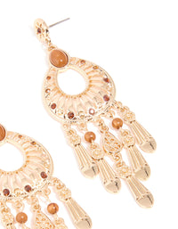 Gold Brown Stone Rustic Chandelier Earrings - link has visual effect only