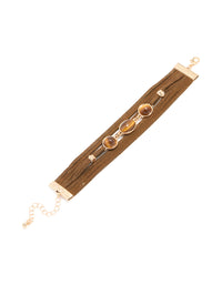 Gold Suede Brown Bead Multi Strand Boho Bracelet - link has visual effect only