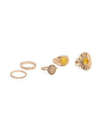 Gold Vintage Pattern Rings 5-Pack - link has visual effect only
