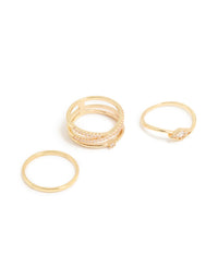 Gold Plated Cubic Zirconia Plain & Evil Eye Rings 4-Pack - link has visual effect only