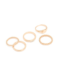 Gold Diamante Dainty & Signet Rings 5-Pack - link has visual effect only