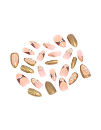 Gold & Pink Diamante Cross Nail Press On Nail Set - link has visual effect only