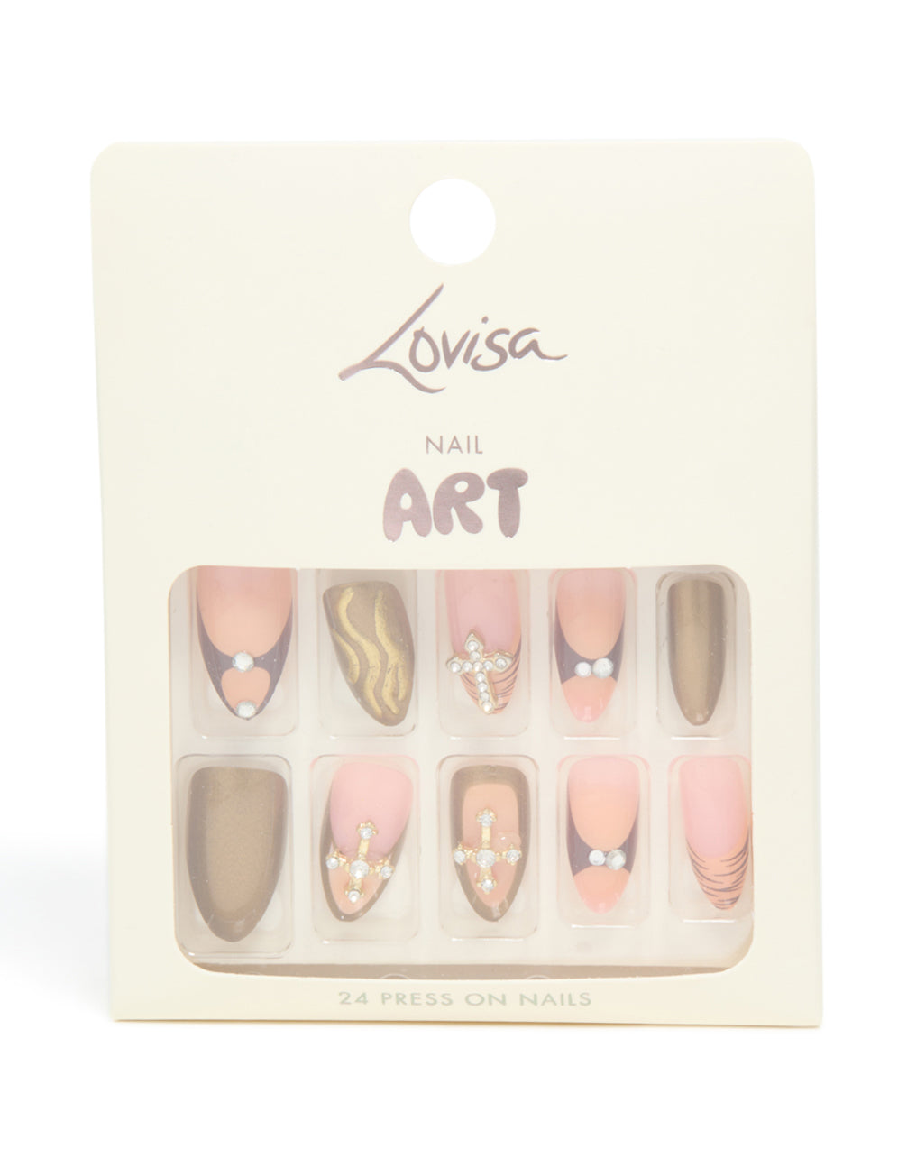 Gold & Pink Diamante Cross Nail Press On Nail Set